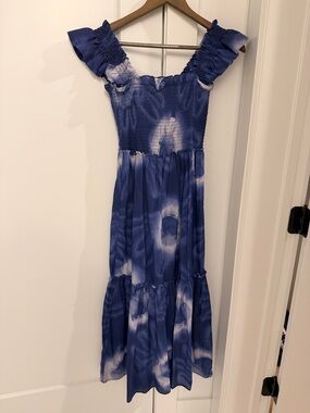 Tuckernuck Blue and White Tie-Dye Ruffle Sundress